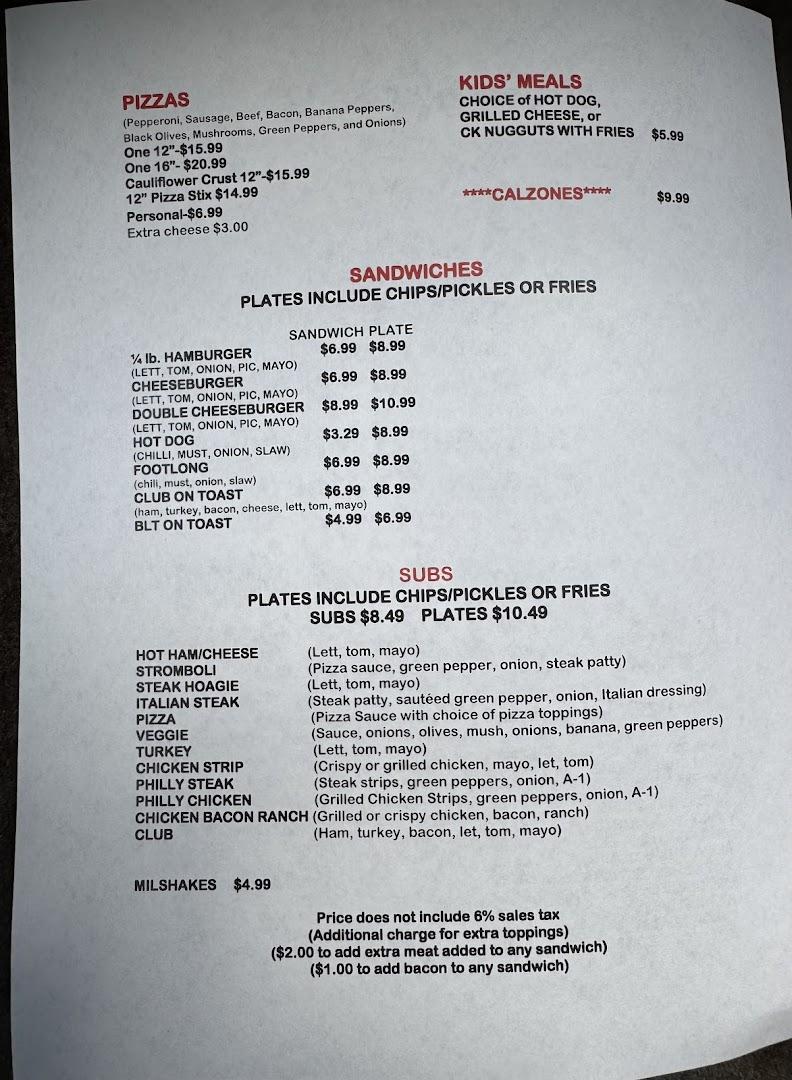 Five Star Pizza Menu